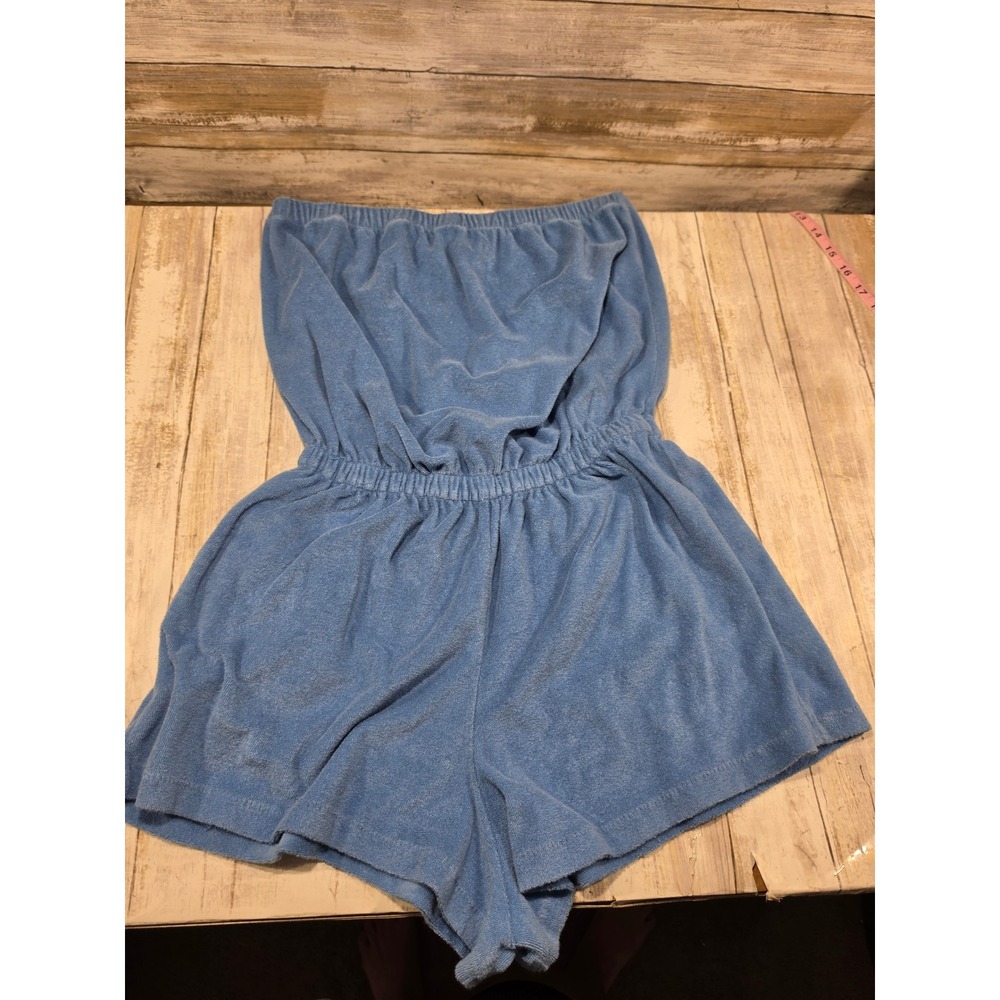 Granada Blue Terry Cloth Strapless Romper Elastic Waist Summer Coverup Size M